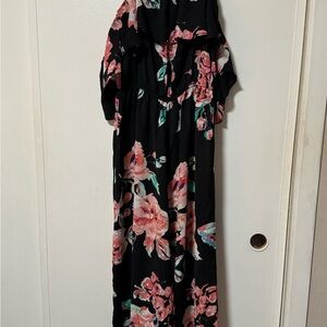 As U Wish Black Jumpsuit with Pink Floral Pattern